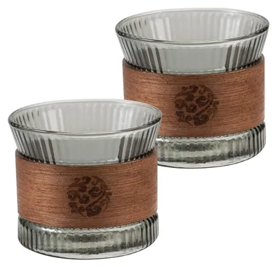 2 Espressogläser 170 ml mit Holzmanschette, hitzebeständig