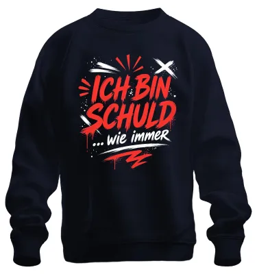 Immagine prodotto di "Sono colpevole, come sempre." Felpa con cappuccio, stile sarcastico, con scritta "capro espiatorio". Colore: blu navy. Taglia: XL