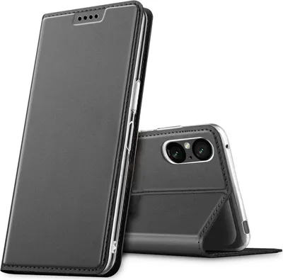 Produktbild von Conie Ultra Slim Klapp Tasche für Sony Xperia 5 V Kartenfach Hülle Rundumschutz in Anthrazit / Grau