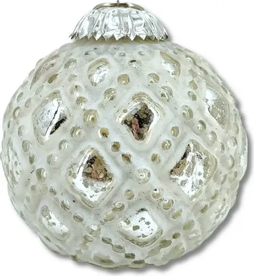 Produktbild von Glas Weihnachtskugel weiß silber - A - 8,5 x 10cm Deko-Kugel Christbaumschmuck glänzend