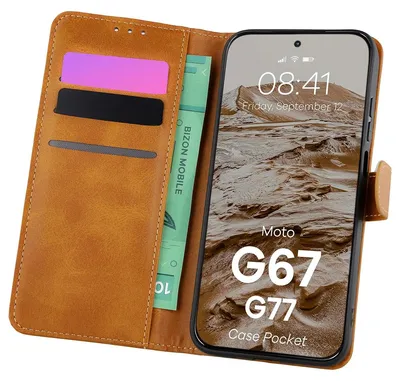 Produktbild von Handyhülle mit Klappe für Motorola Moto G67 5G / G77 5G, Bizon Case Pocket, Braun