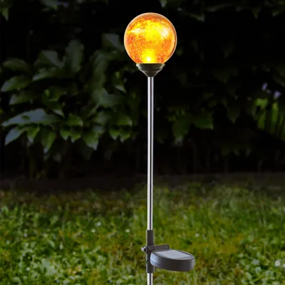 Produktbild von LED Solarkugel 'Roma'- Edelstahl - amber Glas - amber LED - H: 68cm - D: 7,8cm - Dämmerungssensor