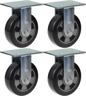 Immagine prodotto di 152 mm 6" rotelle in gomma nera fisse e robuste con portata di 1320 kg, set da 4