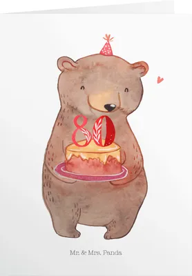 Produktbild von Mr. & Mrs. Panda Geburtstagskarte Bär Torte 80. Geburtstag - Weiß - Geschenk, Party, Glückwunschkarte, Geburtstagsgeschenk, Einladungskarte, Grusskarte, Hochzeitskarte