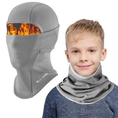 Immagine prodotto di Cappuccio antivento invernale multifunzionale per bambini, in pile caldo, ideale come maschera da sci per ragazzi e ragazze dai 4 ai 12 anni, colore grigio