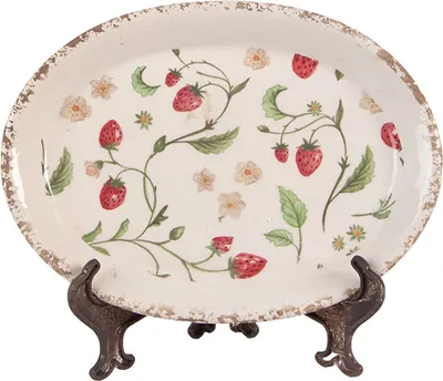 Produktbild von Clayre & Eef Unterteller 25x18x3 cm Beige Keramik Erdbeeren
