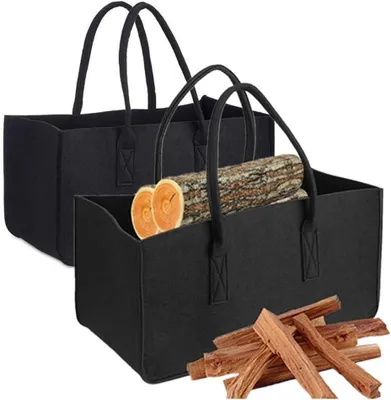 Imagen del producto de Bolsa de fieltro plegable, con asas de madera, de 50 x 25 x 25 cm, para transportar madera