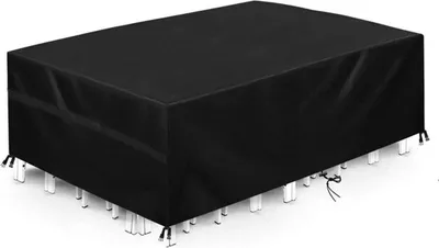 Produktbild von Gartenmöbel-Abdeckung, wasserdicht, winddicht, UV-beständig, strapazierfähiges 420D-Oxford-Gewebe, Schutzhülle für Tisch, Gartentisch, rechteckig – Schwarz 250 x 250 x 90