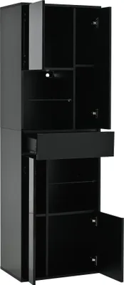 Produktbild von Merax Vitrine mit LED, Hochschrank mit 4 Schränken und 1 Schublade, Hochglanz Glasvitrine mit 11 Ablageflächen, Wohnzimmer, Schwarz