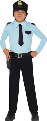 Produktbild von Polizei Abenteuer Set Uniform Mütze Krawatte Accessoires Karneval Fasching Outfit Kostüm Kinder Rollenspiel, Größe: 98/104 Farbe: Blau
