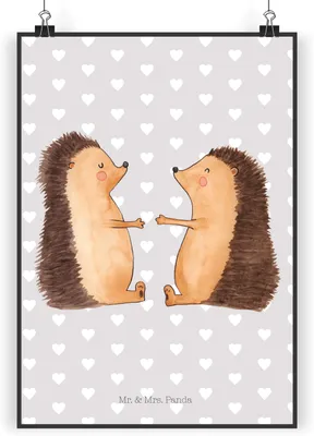 Produktbild von Mr. & Mrs. Panda Bild Igel Liebe DIN A4 - Grau Pastell - Geschenk, Hochzeitstag, drucke, Kunstdruck, Deko, Hochzeit, Freundin, Wandbild, Verlobt, wanddeko
