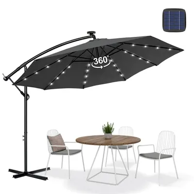 Produktbild von Ampelschirm 300cm Anthrazit LED UV-Schutz wasserdicht 360° drehbar windstabil Kurbelsystem Aluminiumgestell Solarbeleuchtung