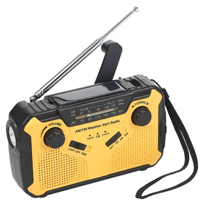 Immagine prodotto di Radio digitale FM/AM/WB per uso esterno, torcia solare di emergenza con manovella, luce di lettura a LED, allarme SOS, batteria da 2500 mAh, uscita USB, jack per cuffie da 3,5 mm