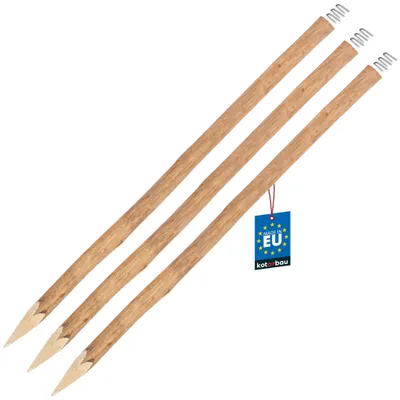 Produktbild von KOTARBAU® 3er Set Holzpfosten für Staketenzaun 150cm Zaunpfosten Rundholz ⌀ 7 cm Holzpfähle für Zaun Stecken + Krampen Pfosten Haselnuss Angespitzt