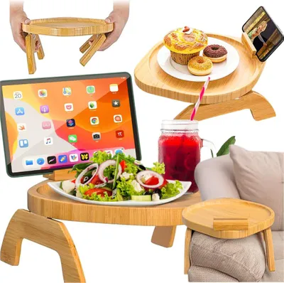 Produktbild von Tabletttisch Ablage für Sofa, Sessel, Bambus, praktischer Tablethalter
