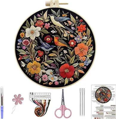 Produktbild von Stickset Vogel - Stickset Nadelspitze - Handwerk - Komplett mit Anleitung - 25 cm - Bunt