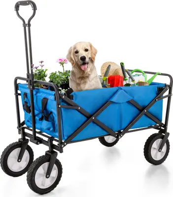 Produktbild von Merax Bollerwagen Faltbar Handwagen mit Doppelhebeldesign, klappbar Transportwagen 360 ° drehbar belastbar bis 100kg, Blau