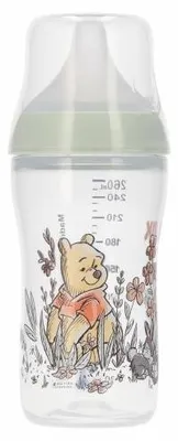 Imagen del producto de Biberón NUK Perfect Match de 260 ml, fabricado en polipropileno, con tetina de silicona tamaño M, diseño Winnie the Pooh