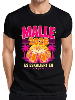 Imagen del producto de Camiseta para hombre, marca Malle 2026, diseño "Es Eskaliert Eh Bier Saufen Mallorca Urlaub Ballermann", color , talla 3XL