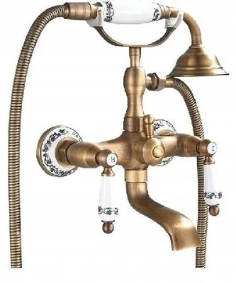 Zdjęcie produktu dla Bateria wannowo-prysznicowa retro ścienna mosiądz