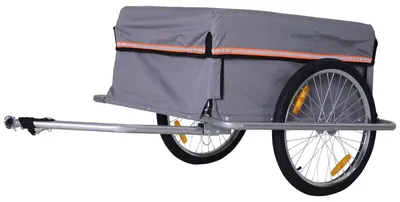 Imagen del producto de Remolque para bicicleta, ideal para transportar equipaje. Fabricado en acero. Color: gris. Dimensiones: 88 x 140 x 60 cm