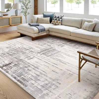 Obrázok produktu pre Moderná protiskluzová podlahová dlaždica – 1 ks – sivá/béžová – 160 x 200 cm