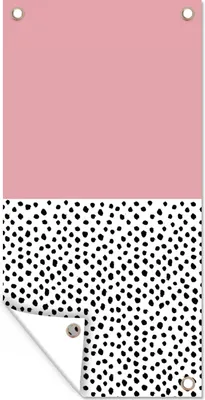 Produktbild von MuchoWow® 40x80 cm Outdoor-Poster Gartendeko Sichtschutz Garten Poster für den Garten  Polka dots - Schwarz - Rosa