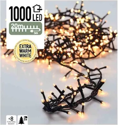 Produktbild von ECD Germany LED Cluster Lichterkette 20m mit 1000 LEDs Warmweiß 3m Stromkabel IP44 Clusterlichterkette Büschellichterkette für Weihnachten Innen/Außen