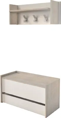 Produktbild von Eingangsmöbel Brionia, moderne Eingangshalle mit Kleiderbügel, Möbel mit Schuhregal, Multifunktionsschrank, cm 50x32h182, Eiche und Weiß