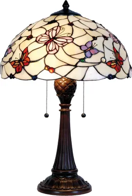 Produktbild von Clayre & Eef Tiffany Tischlampe Ø 41x60 cm Beige Violett Glas Schmetterling