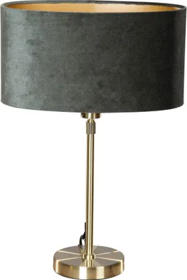 Produktbild von QAZQA - Modern Tischleuchte I Tischlampe I Lampe I Leuchte Gold I Messing mit ovalem Samtschirm Grün 35cm - Parte I Wohnzimmer I Schlafzimmer - Stahl Länglich I Oval - LED geeignet E27