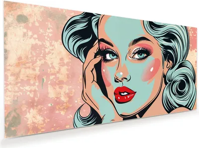 Produktbild von Glasbild 80x40cm in XXL für Wohnzimmer, Schlafzimmer Motiv Comic Porträt Kunst