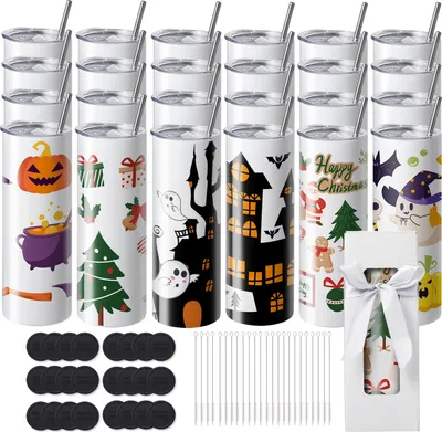 Immagine prodotto di SucceBuy confezione da 24 tazze a sublimazione diritte da 20 oz, in acciaio inox, personalizzabili con accessori e confezione regalo