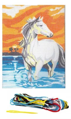 Kreuzstich-Set Pferd, 15 x 20 cm, Baumwolle, Wolle, inkl. Nadel und Anleitung
