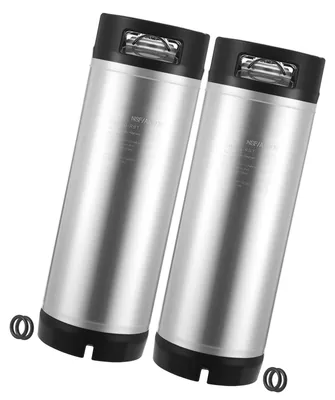 Image de SucceBuy : fût Ball Lock de 19 litres en acier inoxydable SUS304, fût pour infusion à froid doté de deux poignées en caoutchouc et d'un fond en caoutchouc robuste, idéal pour les soirées de brassage amateur, les bars, les bistros, les restaurants et les cafés, lot de 2.