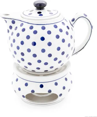 Produktbild von Original Bunzlauer Keramik 1 Liter Teekanne mit spitzen Ausguss Ø19,3 cm mit Stövchen Design 37