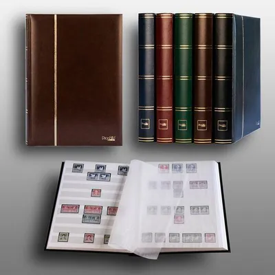 Produktbild von Prophila Collection 60 weiße Seiten Luxus Briefmarkenalbum Einsteckbuch wattiert brauner Einband