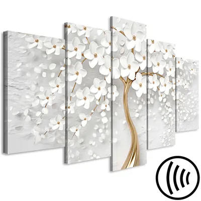 Produktbild von Akustikbild Blumen Magnolien 200x100 cm Bilder Akustikschaum Hochleistungsschallabsorber Schallschutz Leinwand 5 tlg Wandbild Raumakustik Schalldämmung b-B-0475-b-m