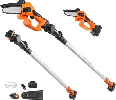 Produktbild von VEVOR Mini Kettensäge mit Akku 20V 2Ah Bürstenloser Motor 2 in 1 Akku-Hochentaster 22000U/min Kettensäge Elektro, Teleskop Heckenschere Astsäge mit Teleskopstiel Auszugslänge bis 2,43m