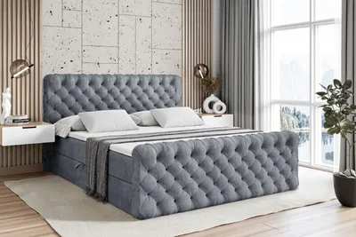 Produktbild von ALTDECOR Boxspringbett mit Fußteil, H4 Matratze und Topper - 160x200 cm - BOXI8-Z - Grau Samt - Polsterbett mit Bettkasten und Lattenrost, Bett mit Stauraum