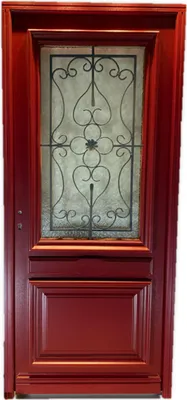 Image de Porte d'entree Bois vitree, Canada Rouge RAL3004, H215 x L90 p, droit Cotes Tableau