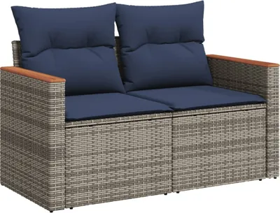 Produktbild von Gartensofa mit Kissen 2-Sitzer Grau Poly Rattan