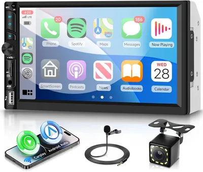 Produktbild von Autoradio, 2-DIN, mit kabellosem CarPlay und Android Auto, 7-Zoll IPS HD Touchscreen, Autoradio mit Bluetooth, FM-Radio, USB/TF/AUX-Anschluss und Spiegelungsfunktion