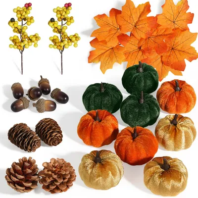 Productafbeelding van Miaikoe Stofpompoenen set, decoratie, 25 stuks, herfst, kunststof esdoornbladeren, oogstdecoratie