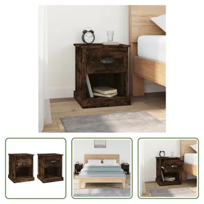 Produktbild von The Living Store Nachttische 2 Stk. Räuchereiche 39x39x47,5 cm Holzwerkstoff