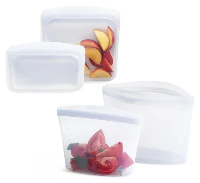 Immagine prodotto di Set di 6 sacchetti e contenitori in silicone Stasher, riutilizzabili, ideali per la preparazione dei pasti, trasparenti