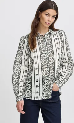 Obrázek produktu pro Atelier Rêve IRBEACE Dámská blůza Blůza s dlouhým rukávem a překlopeným límečkem na knoflíky 100 % bavlna Regular fit