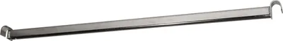 A long, thin, silver-colored metal bar with hooks at each end, presented against a white background.
