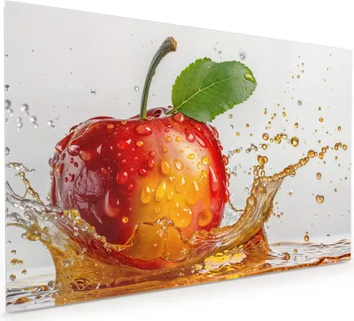 Produktbild von Küchenrückwand Spritzschutz Glas mit Motiv Spritzender Apfel 40 x 40 cm