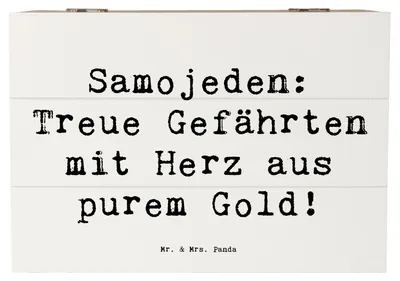 Produktbild von Mr. & Mrs. Panda Box Spruch Samojede Herz 22 x 15 cm - Weiß - Geschenk, Hunde, Hunderasse, Hund, Hunderassen Pflege, Kiste, geschenkbox mit deckel, treue Gefährten